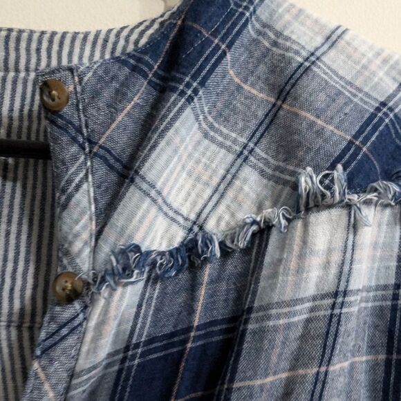 Cotton gauze plaid airy button down tunic shirt size s - Picture 6 of 12